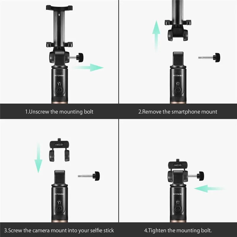 BlitzWolf 4 в 1 BW-BS3 Спортивная Bluetooth-гарнитура Selfie Stick Выдвижная складная беспроводная штатив-монопод для Gopro 8 7 6 Osmo Action для iPhone 11 X Xiaomi 9 Huawei P30 Pro смартфон Samsung