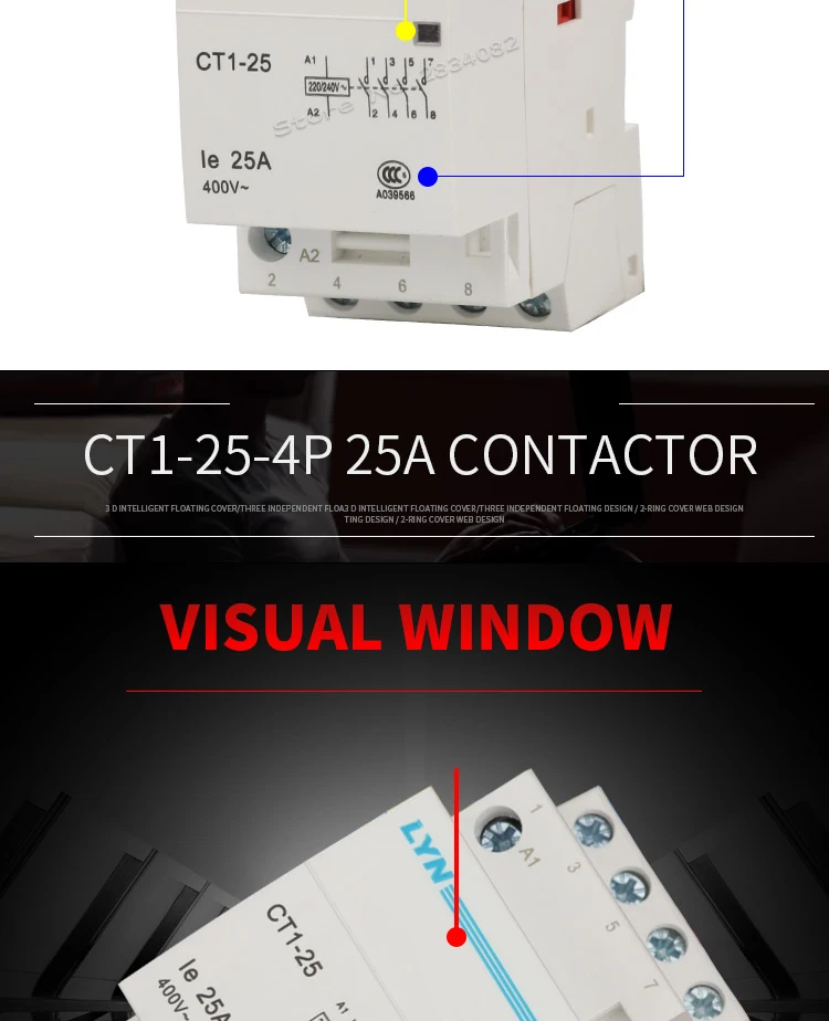 4P контактор переменного тока 25A бытовой контактор 220V 240V 400V~ 4NO 4NC 2NO2NC 50/60 Гц 35 мм din rail CT1-25 нового типа