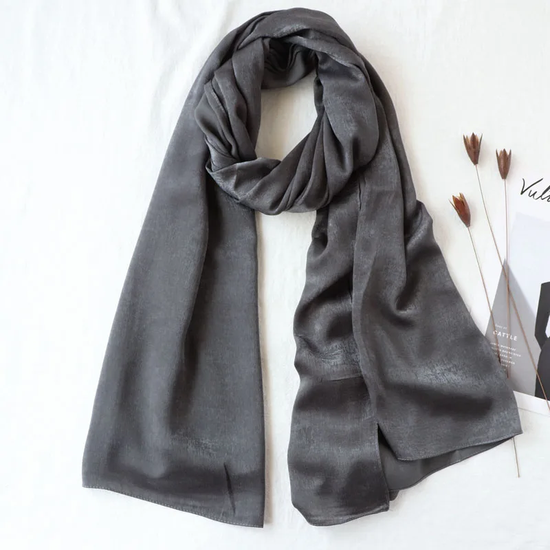 9 dark gray Цельный женский Одноцветный Шелковый платок hijabs обертывания мягкие длинные мусульманские платки блестящие шарфы hijabs - Цвет: 9 dark gray