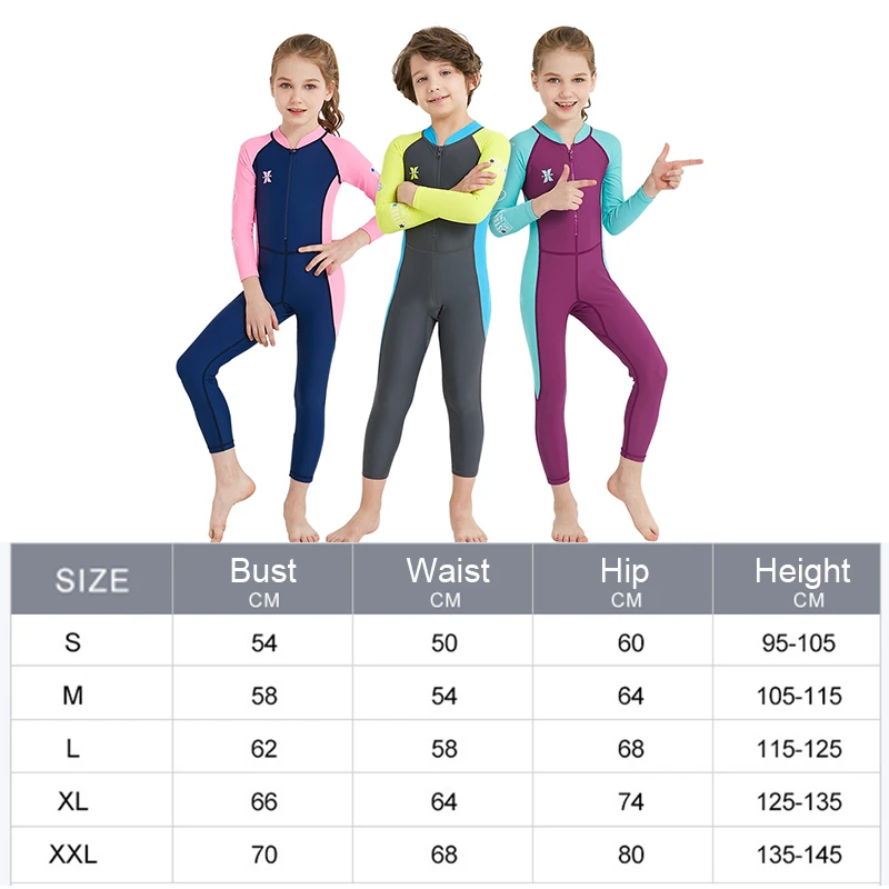 

DIVE&SAIL 2018 New Children Scuba Diving Suit Kids One-Piece Long Sleeves Suit Surfing Snorkeling UV Protection Swimwear