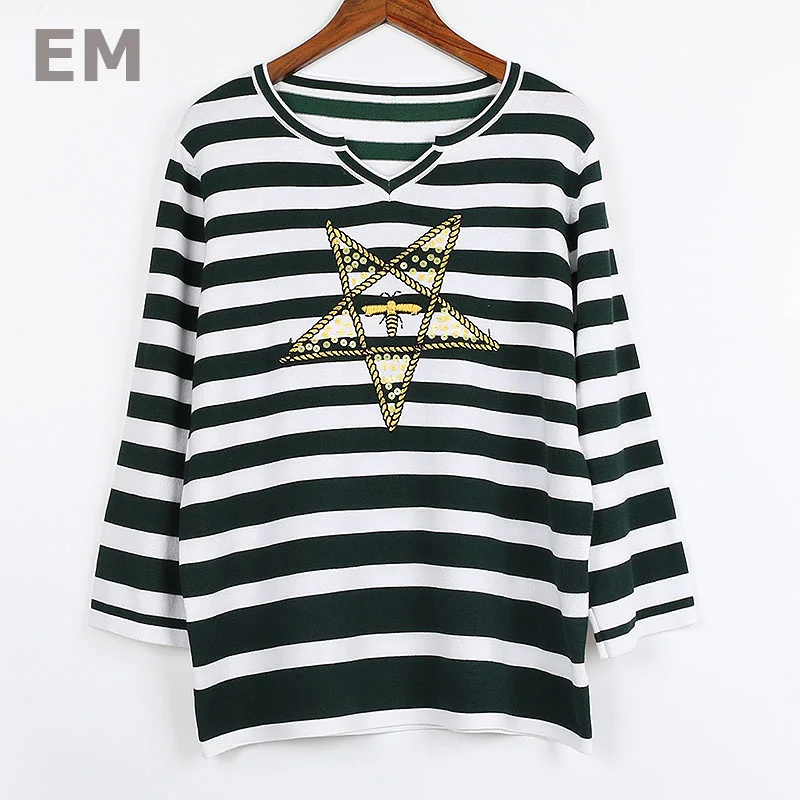 Ehmaxrth Роскошные Качество геометрический звезда Би дизайнерская Вышивка Блузка 2018