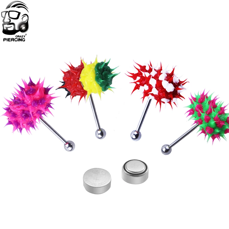 New Producct Fashion Women Men Body Piercing Jewelry Colorful Rock Personality Vibrating Tongue Ring With 2 Batteries | Украшения и