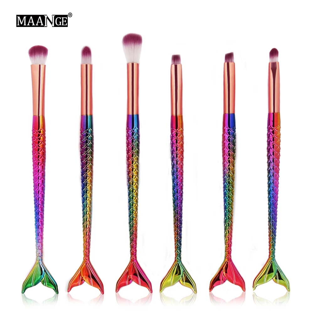 6PCS MAANGE, 7 шт./10 шт., набор кистей для макияжа, тени для век, бровей, кисть для смешивания, Веерная кисть, Русалочка, кисти для макияжа, косметический набор, Pincel Maquiagem - Handle Color: 6PCS