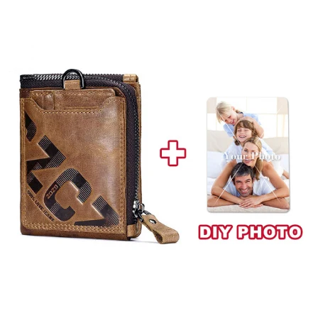 GZCZ мужской кошелек, кошелек с отделением для монет, мужской кошелек из натуральной кожи, мужской кошелек на молнии, кошелек с зажимом для денег, мужской портфель - Цвет: Brown-Photo