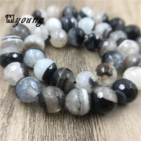 round faceted black white lace natural stone stripped agates bead for jewelry making 5strandslot my0069