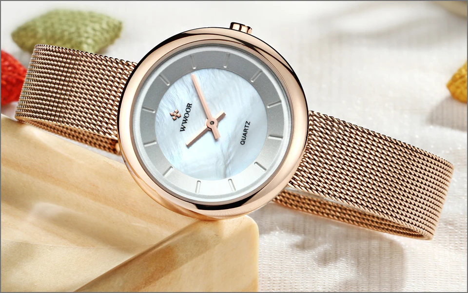 WWOOR, элегантные Брендовые женские часы из розового золота,, Montre Femme, модные женские часы с браслетом, ультратонкие кварцевые наручные часы Relogio