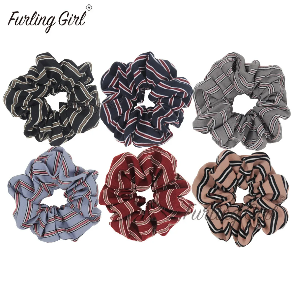 

Furling Girl 1PC Stripe Printed Double Fabric Hair Scrunchies Ponytail Holder Hair ties Gum Elastic Hair Bands Hair Accessories