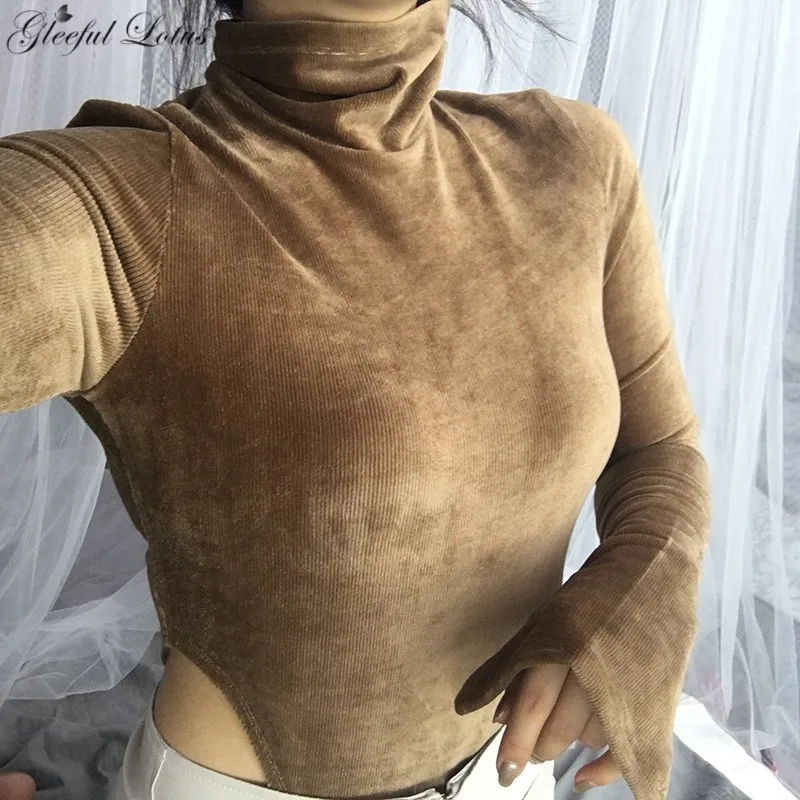 Сексуальные бархатные боди с высоким воротом и длинным рукавом женские стринги