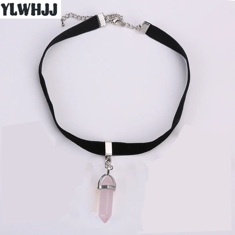 YLWHJJ brand 2017 new women bullet choker necklace black velvet girls crystal natural stone glass fashion statement jewelry hot | Украшения