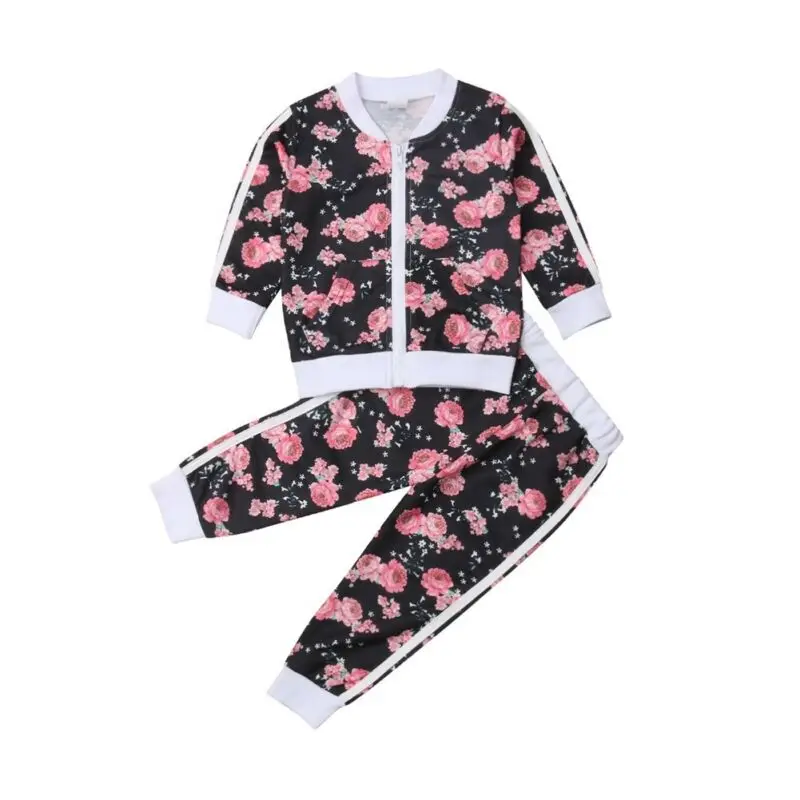 CANIS Autumn 2pcs Newborn Toddler Baby Girl Floral Printed Long Sleeve Zipper Sweater Tops+Lovely Pants Outfits Set Clothes | Мать и