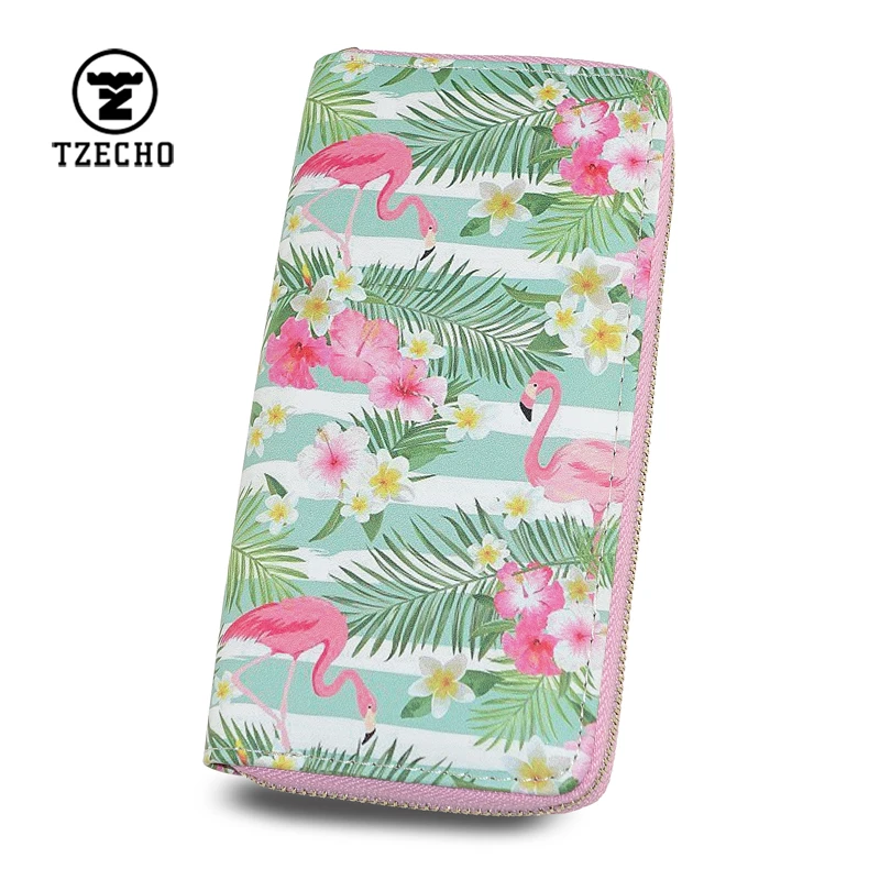 Tzecho Женские Кошельки для Для женщин с телефоном PU Длинные молнии Цветочный принт