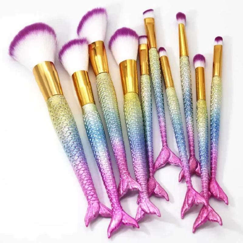 AiceBeu 1/10/11PCS Mermaid Makeup Brushes Foundation Blending Powder Eyeshadow Contour Concealer Blush Beauty Make Up Tool Kit | Красота и