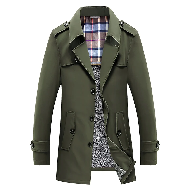 Army green Thicken Мужской тренчкот s, весенне-осенний тренчкот, Мужской Блейзер, дизайнерский, приталенный, Деловой, Повседневный, ветровка, пальто, мужская одежда 7XL - Цвет: Army green Thicken