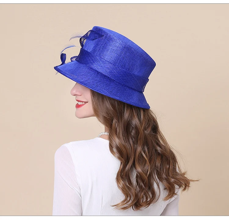 FS Королевский синий хаки леди Sinamay Hat Fascinators для свадьбы Для женщин мягкая фетровая шляпа с широкими полями Топ церкви цветок Кентукки шляпа котелок