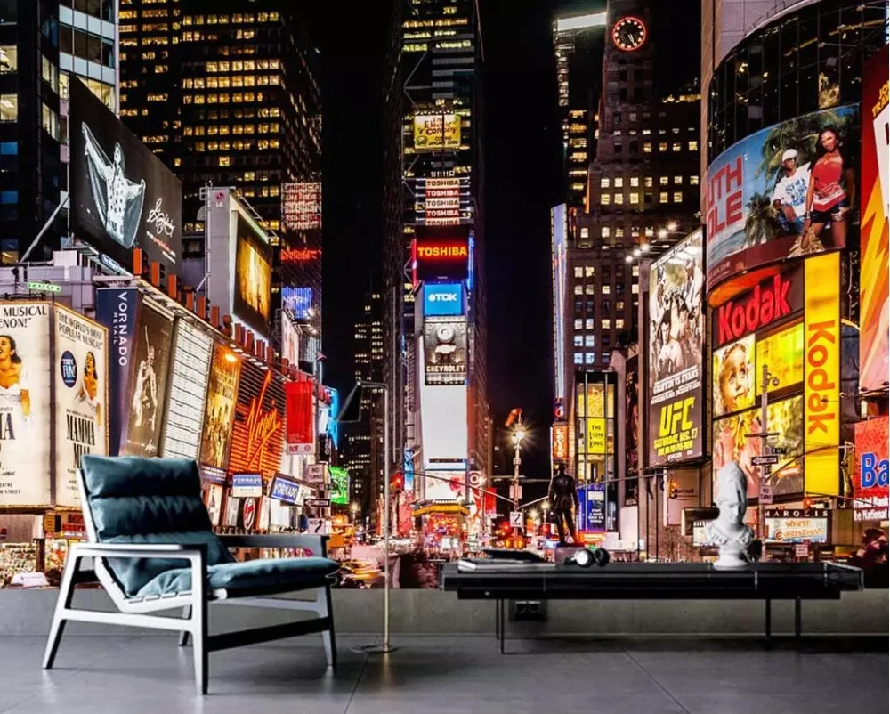 

European style retro Hong Kong city night view decoration KTV background wall