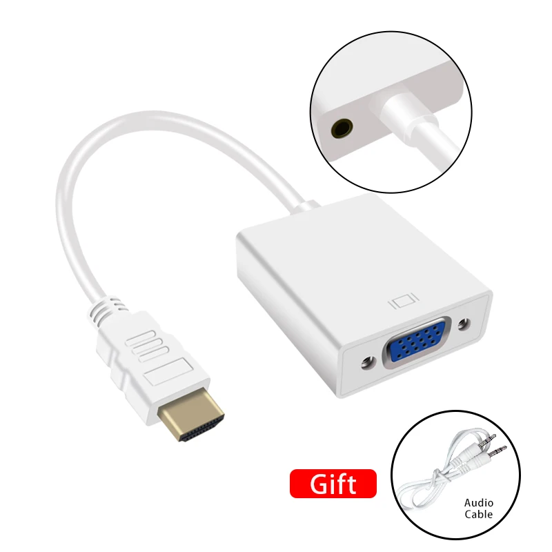 White with Audio HDMI в VGA адаптер мужской в Famale конвертер адаптер 1080P цифро-аналоговый видео аудио для ПК ноутбук планшет высокое качество - Цвет: White with Audio