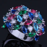 candy multigem multicolor red cubic zirconia silver plated ring v0496