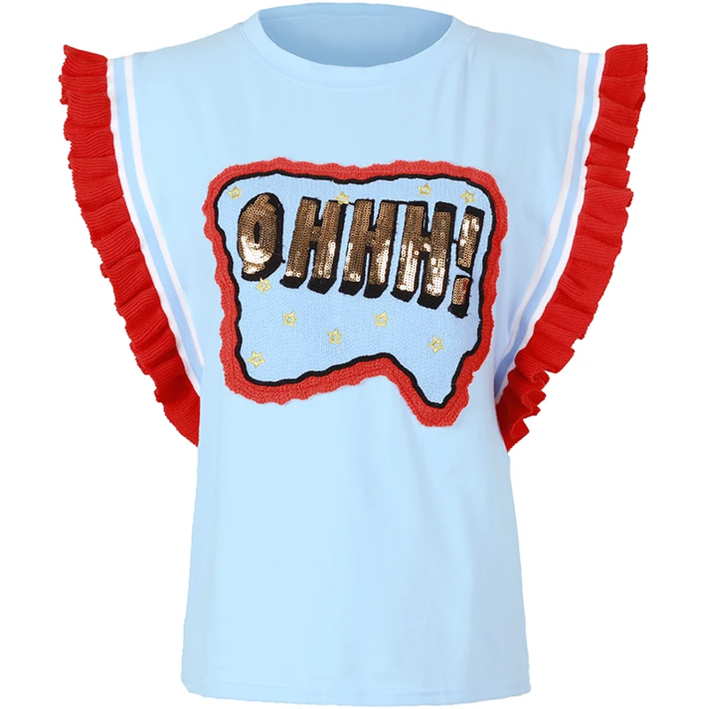 Майка женская хлопковая трикотажная с круглым вырезом и блестками|stitch top|new
