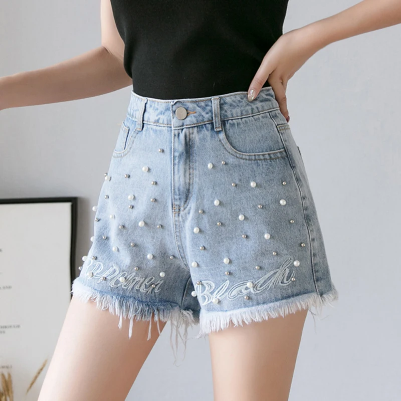 Джинсы FMFSSOM с высокой талией прямые шорты из джинсовой ткани вышивкой облегающие