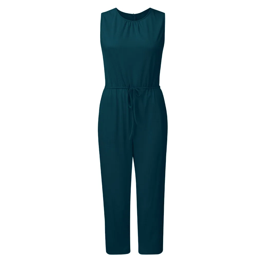 Womail bodysuit Women Fashion Sleeveless Solid Sexy With Pocket Simple Beach Sundress long Jumpsuits Holiday Summer J710 - Цвет: BU