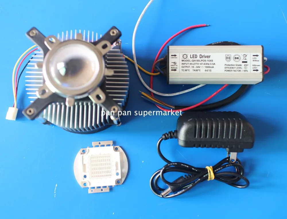 50W 50 Watt 410-415nm UV Ultra Violet High power LED +50w driver IP65 +heatsink KIT | Лампы и освещение