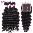 Волосы Tinashe бразильские Свободные глубокие волнистые пучки с застежкой Remy человеческие волосы 3 пряди с застежкой 5x5 кружевная застежка пряди