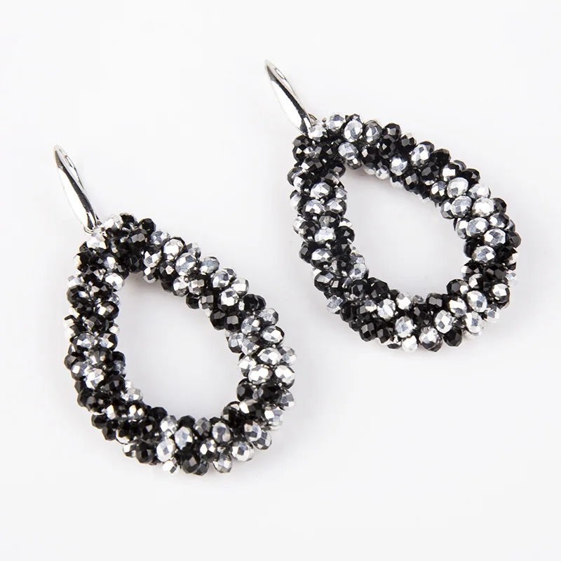 black and silver INKDEW красочные ручной работы из бисера капли воды серьги для женщин серьги с бисером из кристаллов большие длинные серьги Бохо винтажные массивные - Окраска металла: black and silver