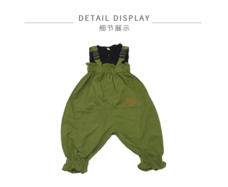 Girls baby black vest+ green jumpsuits 2 pcs sets summer new loose Bloom pants for children clothes overalls suits ws855
