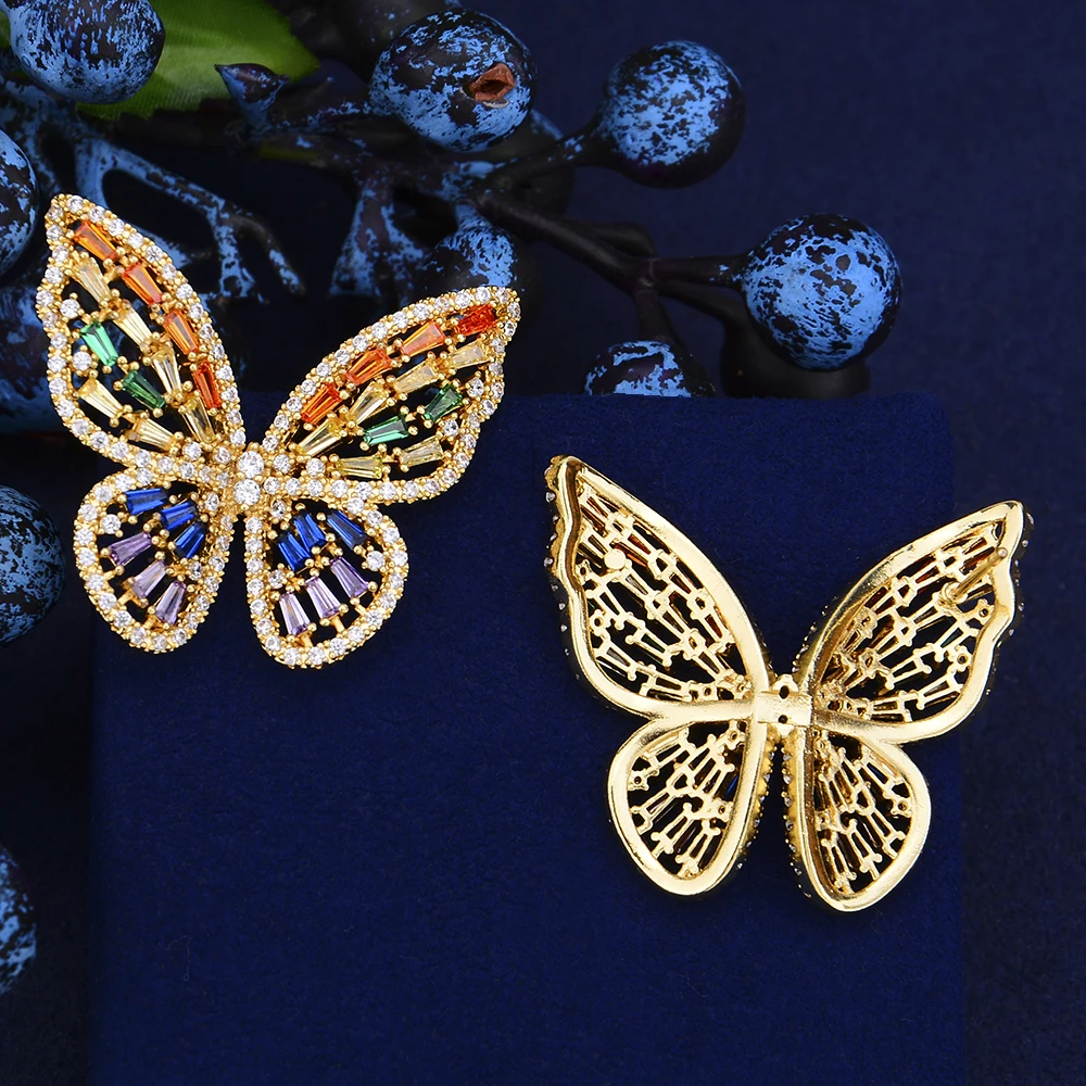 

GODKI Luxury Multicolor Butterfly Stud Earring For Women Wedding Cubic Zircon CZ Bridal Earrings Bohemia Hot Mom Gift Trendy New