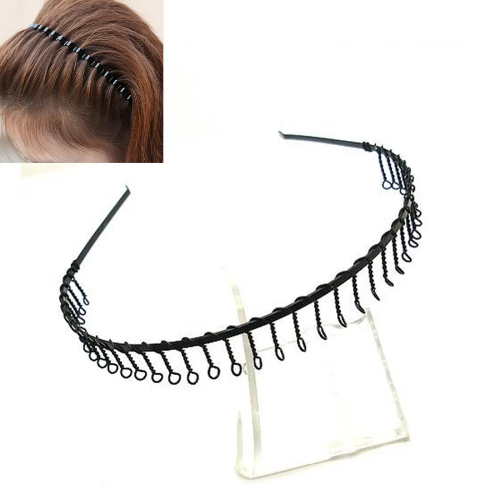 1 шт. черный металлический ободок для волос унисекс с волнистыми зубьями гребень