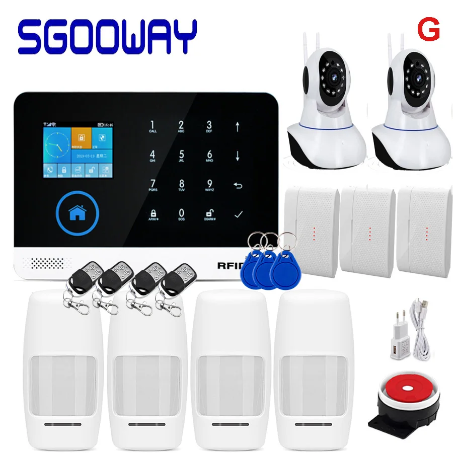 Set G Sgooway завод wifi GSM GPRS беспроводная домашняя охранная сигнализация интегрированная с wifi IP камера - Цвет: Set G
