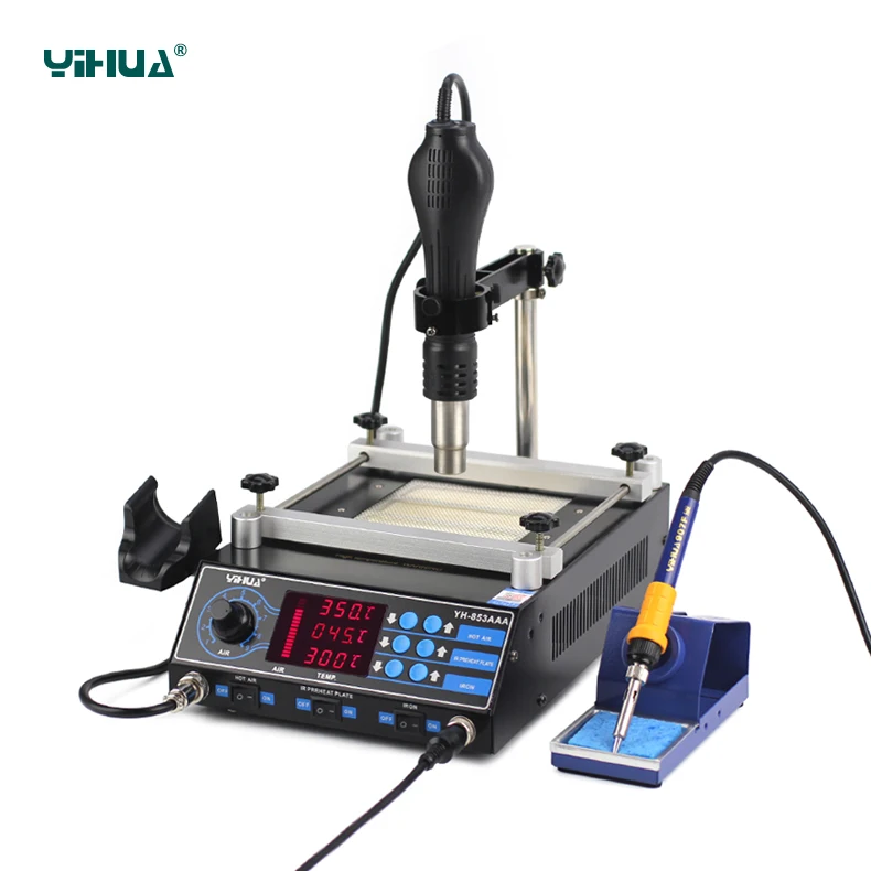 Yihua 853AAA 650 Вт SMD фена+ 60 Вт паяльники+ 500 Вт станция предварительного нагрева 3 функции в 1 Bga паяльная станция