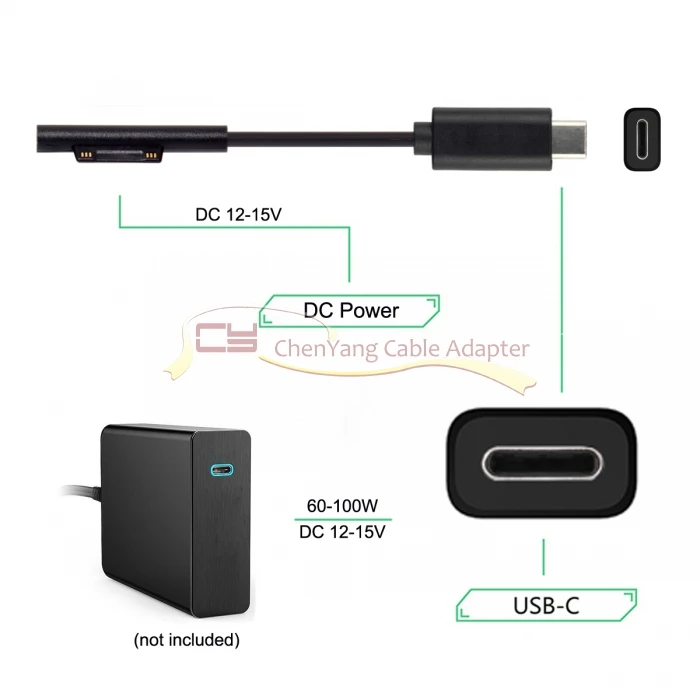 

1.8m USB 3.1 Type C USB-C DC 12-15V to Surface Pro3 Pro4 Pro5 Pro6 Book Charged Cable