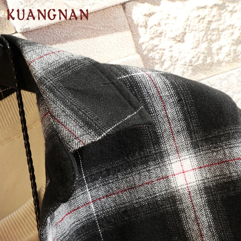 KUANGNAN, японский стиль, красная Лоскутная рубашка, Мужская Уличная одежда, мужские рубашки, повседневные облегающие корейские мужские рубашки с длинным рукавом, весна, новинка