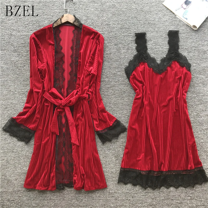 BZEL/женское сексуальное бархатное платье и комплект для сна + банный халат из двух