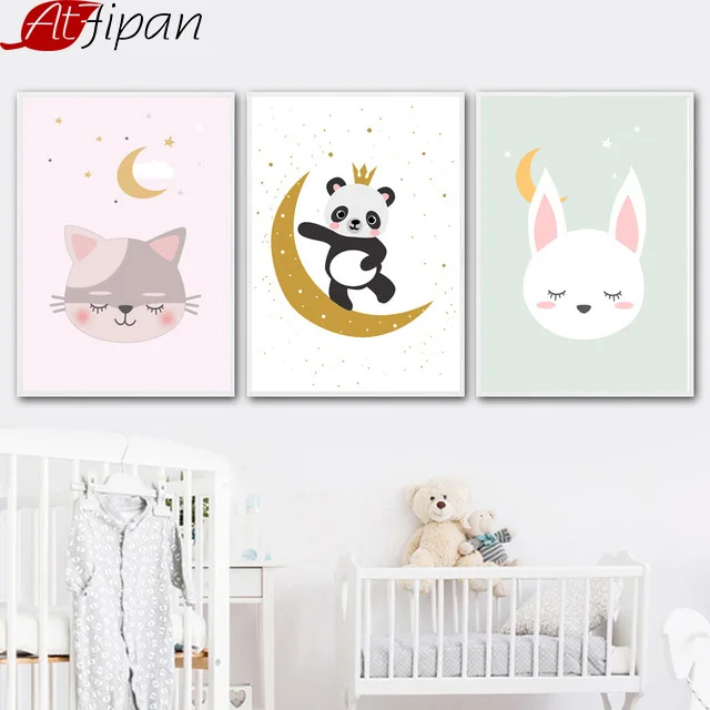 Atfipan минималистский без рамки Кролик Кот панда животное холст картина мультфильм