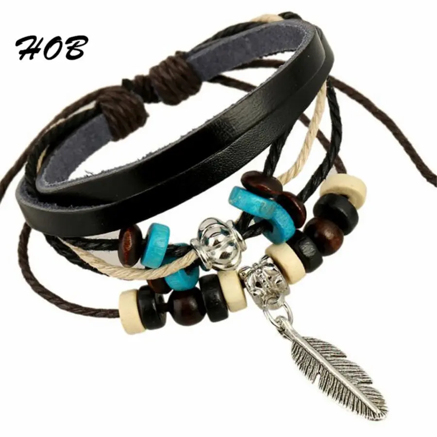 Браслет талисман унисекс из натуральной кожи с серебряными листьями|bracelets for|charm