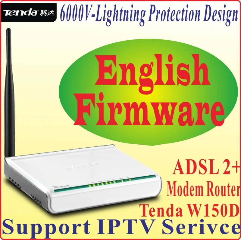 English Firmware 6000V lightning protection Tenda W150D 150M Wireless 150Mbps ADSL2+Gateway All-In-1 Modem Router 802.11ngb | Компьютеры и