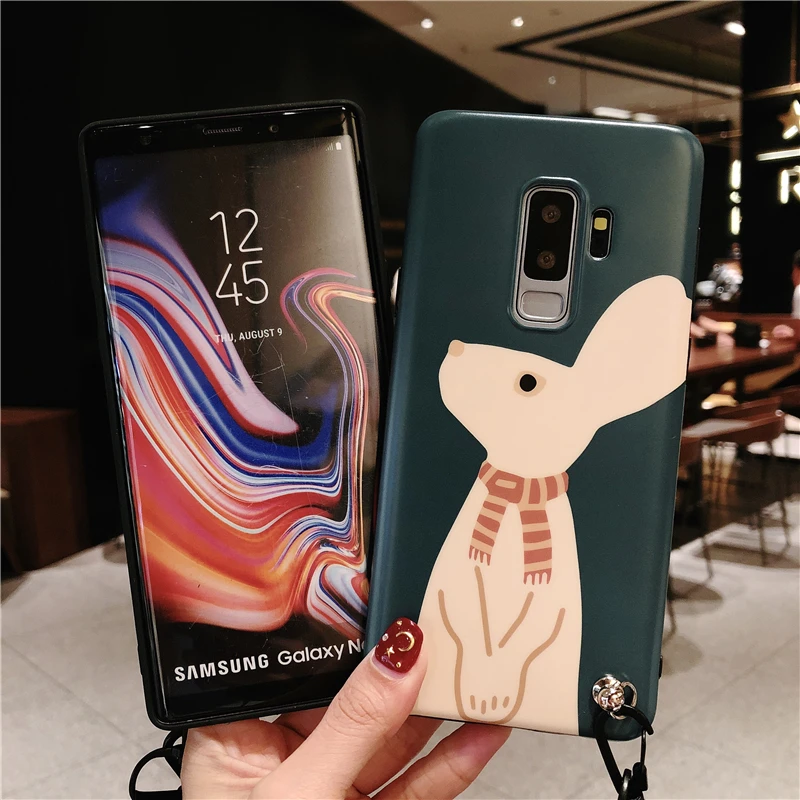 Sam S9 plus Rabbit Case Cute Soft green cover For Samsung Galaxy S8 S8plus note8 note9 Cartoon Shell case + fuzzy strap |
