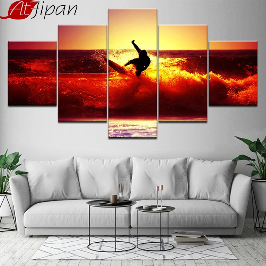 

5 шт., Декоративная Настенная картина «красные волны»