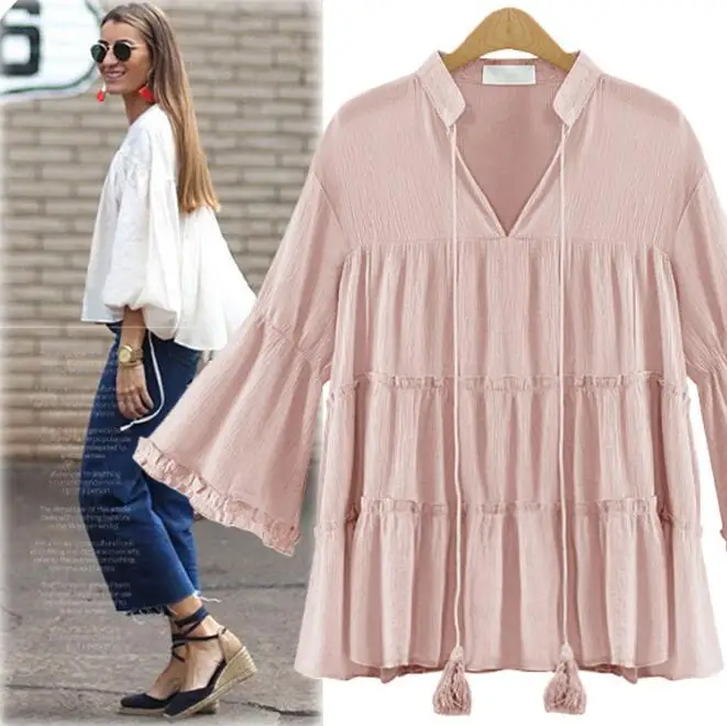 Новое Прибытие женские Блузки Повседневные с V-образным Вырезом Roupas Feminina