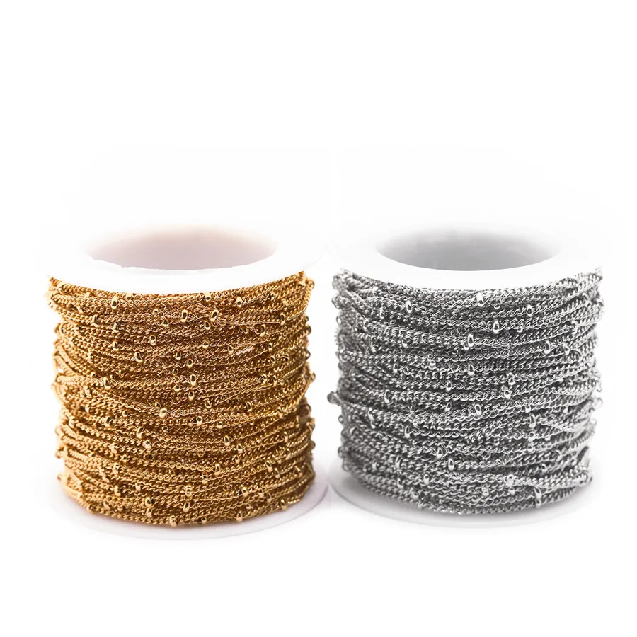 Ckysee 10 ярдов/рулон 1,5/2 мм золотой, серебряный тон из нержавеющей стали шарик бисером объемная цепь ожерелье для ювелирный браслет сделай сам результаты