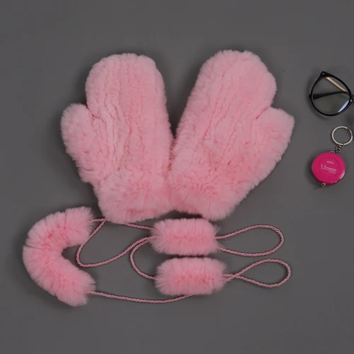 pink Хит, натуральный настоящий мех кролика, перчатки, Хорошие эластичные женские зимние вязаные варежки из настоящего кроличьего меха, перчатки из натурального меха для улицы - Цвет: pink