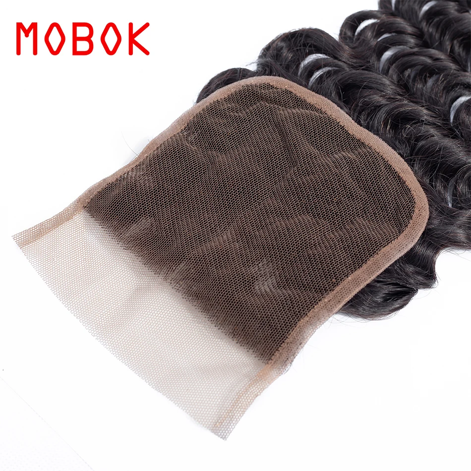 MOBOK Deep Wave Brazilian Human Hair 4*4 Lace Closure Free/Middle/Three Part Non-Remy Natural Color Free Shipping | Шиньоны и парики