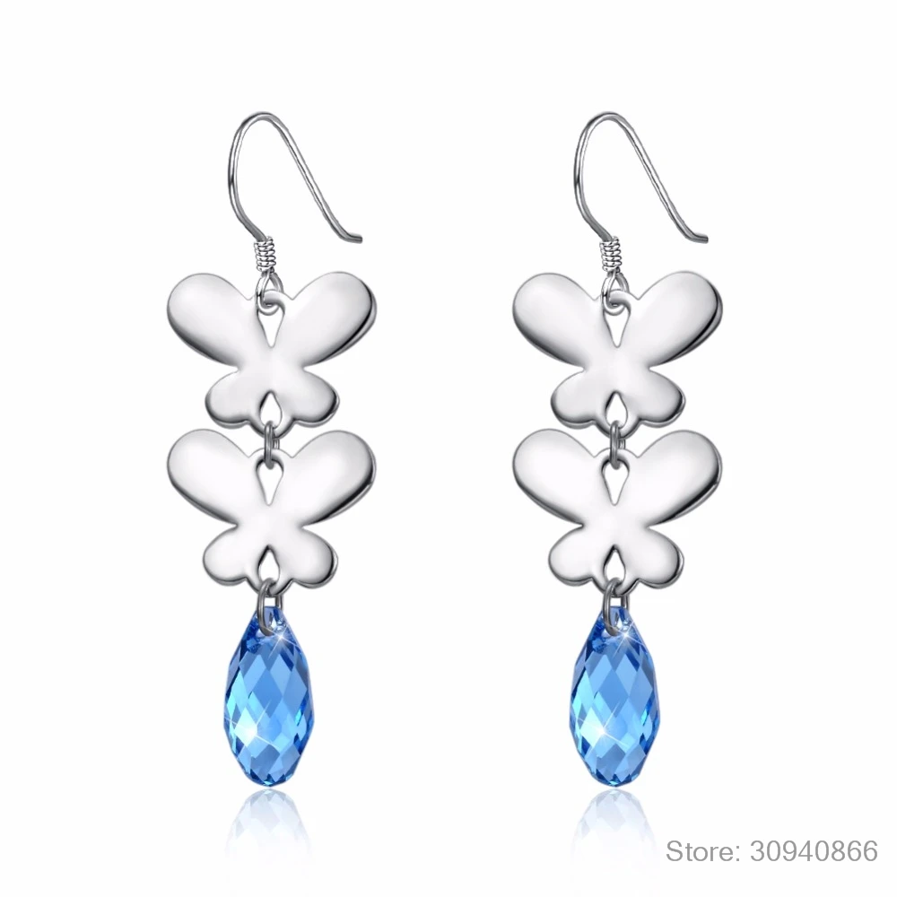 LEKANI оригинальные Кристаллы из SWAROVSKI бусины висячие серьги S925 серебро бабочка Длинные серьги-подвески для женщин вечерние подарки
