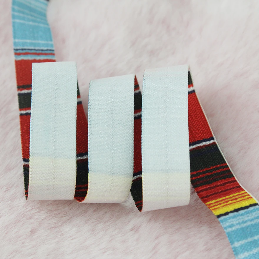 20 yards 16mm single face printed polyester webbing colorful stripe elastic ribbon for sewing | Дом и сад