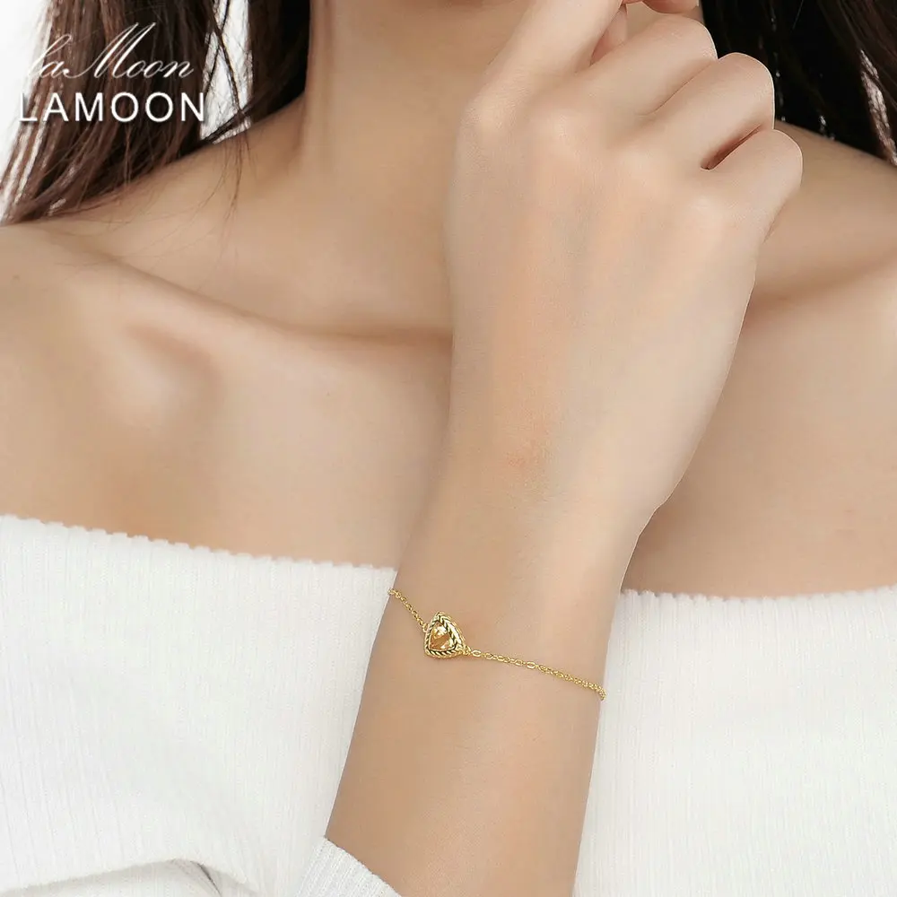 LAMOON 925 пробы Серебряный браслет женский из цитрина драгоценный камень 14K