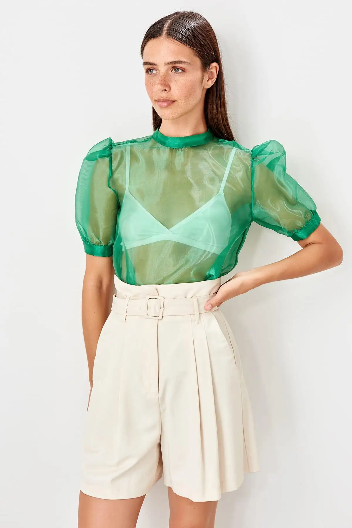 Trendyol зеленая блуза из органзы TWOSS19EH0252 |