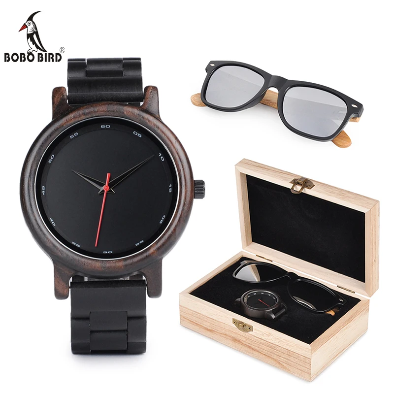 

BOBO BIRD Luxury Style Wooden Quartz Wristwatches Men Wooden Sunglasses Present Box Gift P10 horloges mannen DropShipping