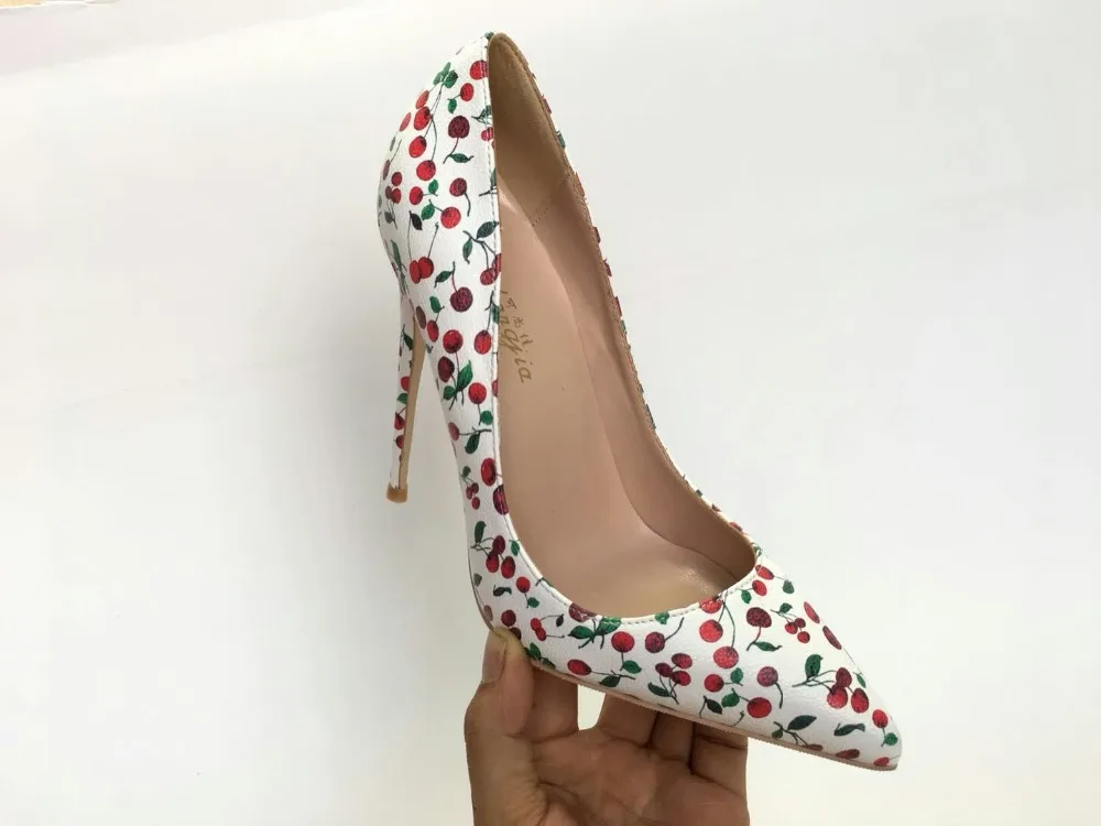 Keshangjia Floral Print Sexy Pumps High Thin Heels Woman Shoes Flower Party Evening Wedding Pointed Toe Patent Leather | Обувь